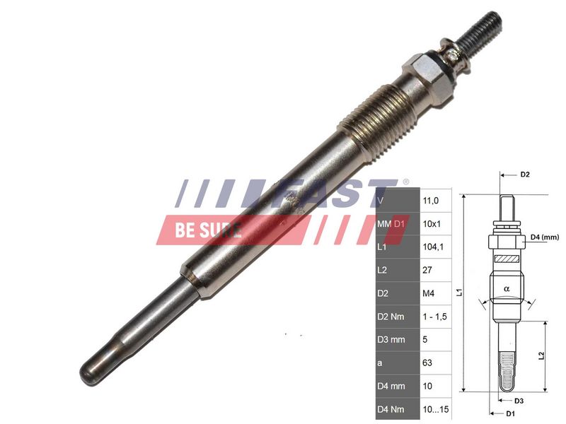 FT82732 FAST - СВІЧКА РОЗЖАРЕННЯ FIAT DUCATO 02> 2.0 JTD/HDI