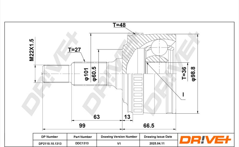 DP2110.10.1313 Drive+ Шарнір рівних кутових швидкостей (ШРУС)