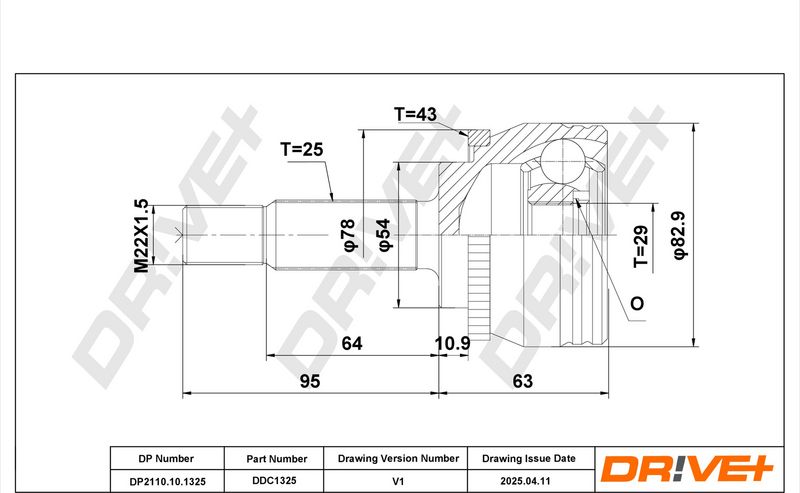 DP2110.10.1325 Drive+ Шарнір рівних кутових швидкостей (ШРУС)