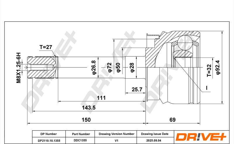 DP2110.10.1355 Drive+ Шарнір рівних кутових швидкостей (ШРУС)