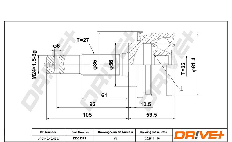 DP2110.10.1363 Drive+ Шарнір рівних кутових швидкостей (ШРУС)