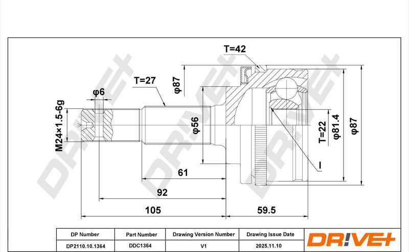 DP2110.10.1364 Drive+ Шарнір рівних кутових швидкостей (ШРУС)