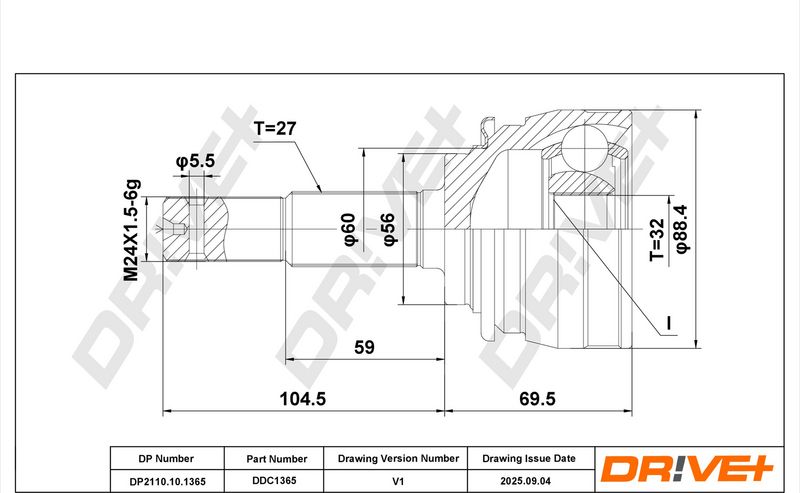 DP2110.10.1365 Drive+ Шарнір рівних кутових швидкостей (ШРУС)