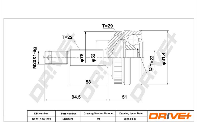 DP2110.10.1375 Drive+ Шарнір рівних кутових швидкостей (ШРУС)