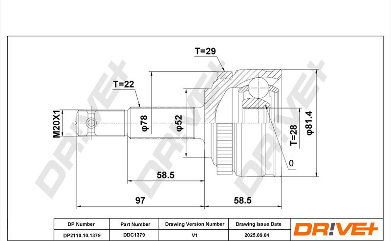 DP2110.10.1379 Drive+ Шарнір рівних кутових швидкостей (ШРУС)