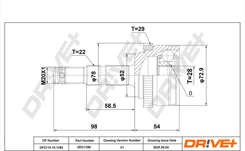 DP2110.10.1386 Drive+ Шарнір рівних кутових швидкостей (ШРУС)