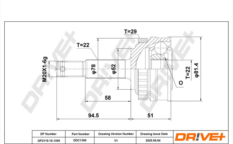 DP2110.10.1390 Drive+ Шарнір рівних кутових швидкостей (ШРУС)
