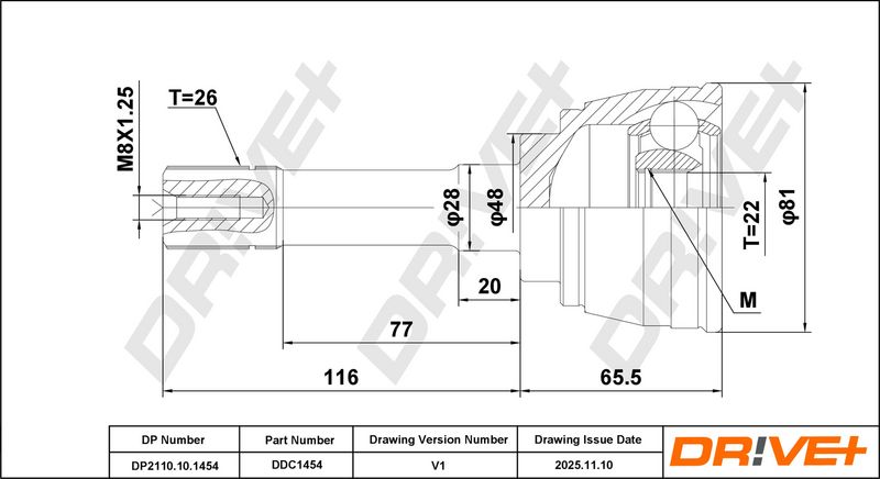 DP2110.10.1454 Drive+ Шарнір рівних кутових швидкостей (ШРУС)