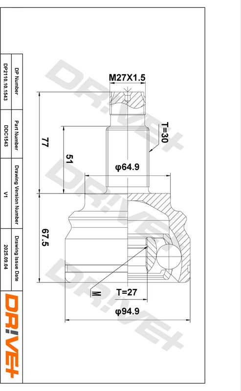 DP2110.10.1543 Drive+ Шарнір рівних кутових швидкостей (ШРУС)