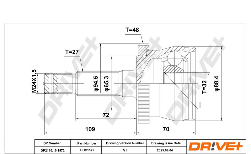 DP2110.10.1572 Drive+ Шарнір рівних кутових швидкостей (ШРУС)