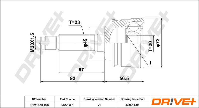 DP2110.10.1587 Drive+ Шарнір рівних кутових швидкостей (ШРУС)