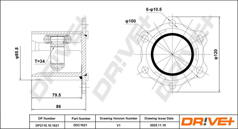 DP2110.10.1621 Drive+ Шарнір рівних кутових швидкостей (ШРУС)