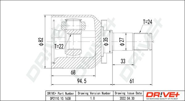 DP2110.10.1638 Drive+ Шарнір рівних кутових швидкостей (ШРУС)