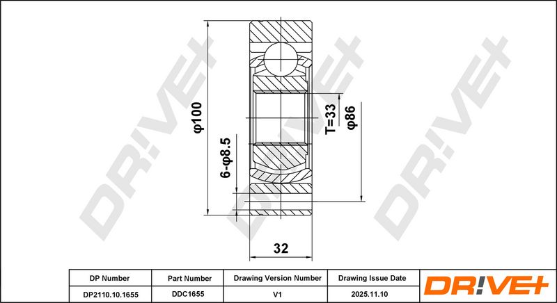 DP2110.10.1655 Drive+ Шарнір рівних кутових швидкостей (ШРУС)