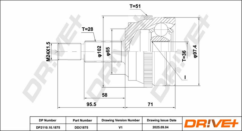 DP2110.10.1875 Drive+ Шарнір рівних кутових швидкостей (ШРУС)