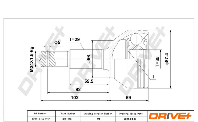 DP2110.10.1918 Drive+ Шарнір рівних кутових швидкостей (ШРУС)