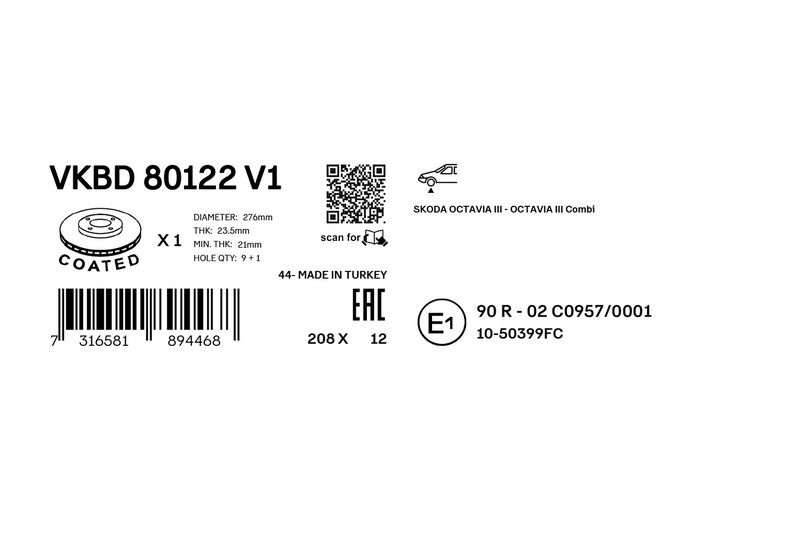 SKF VKBD80122V1 Гальмівний диск