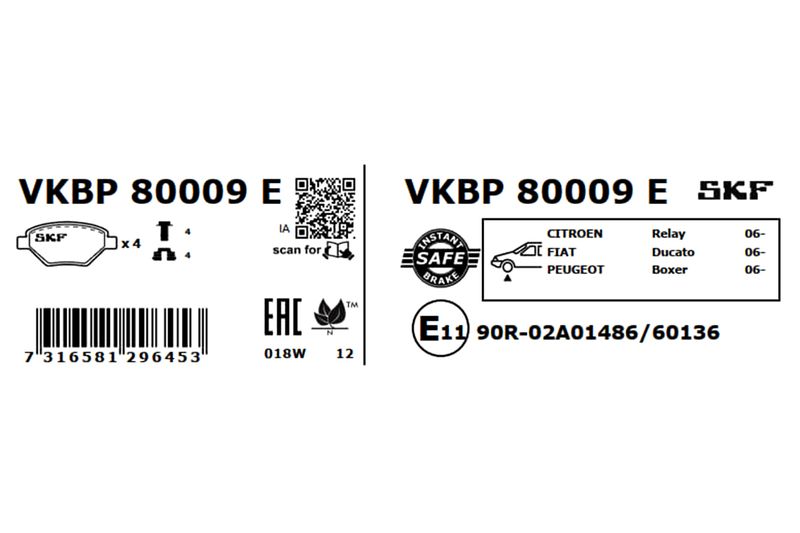 SKF VKBP80009E Комплект гальмівних накладок, дискове гальмо