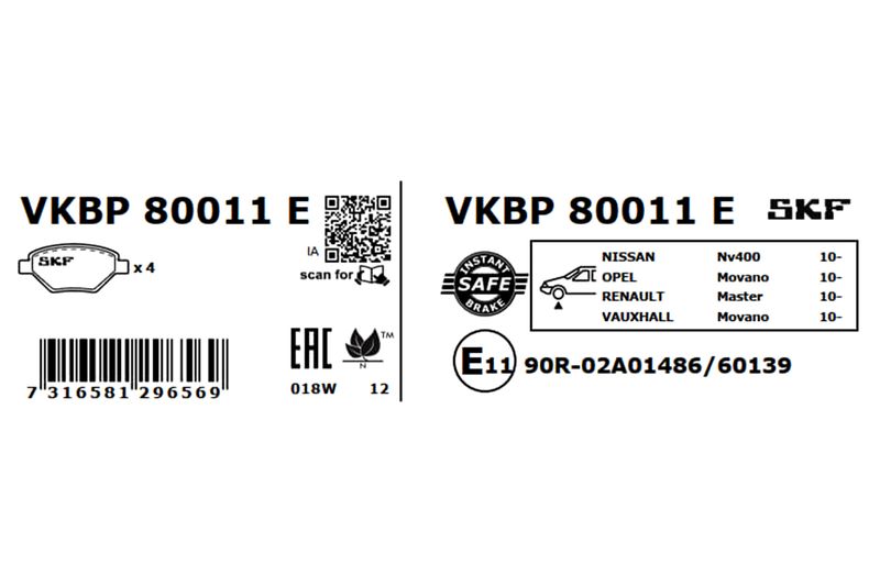 SKF VKBP80011E Комплект гальмівних накладок, дискове гальмо
