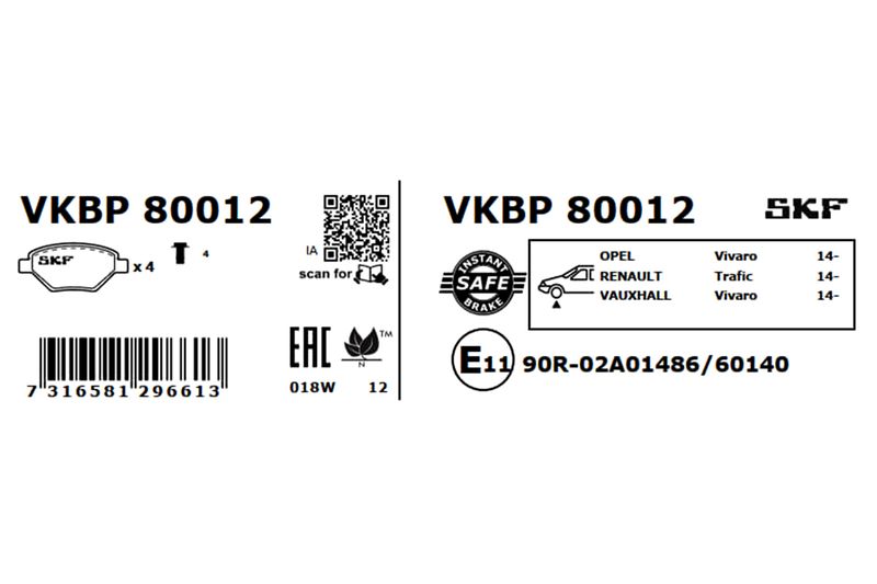 SKF VKBP80012 Комплект гальмівних накладок, дискове гальмо