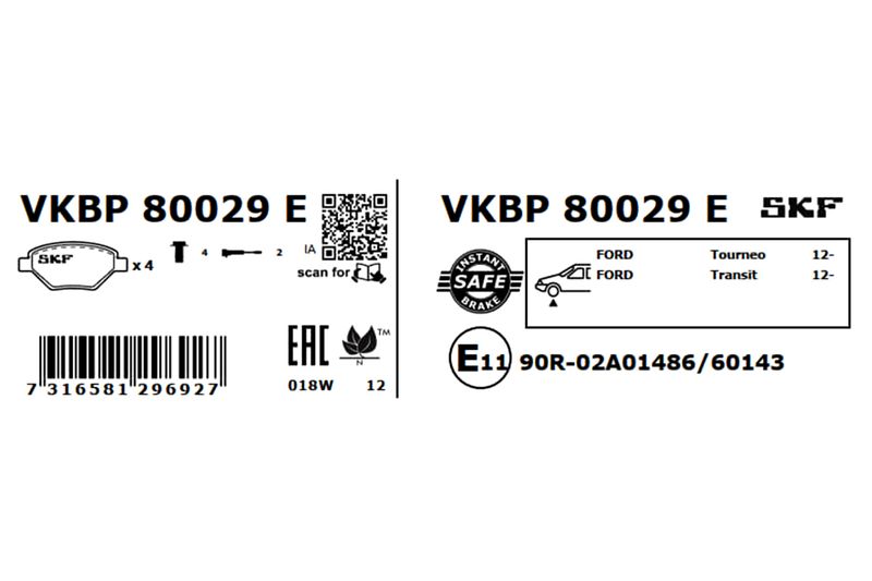 SKF VKBP80029E Комплект гальмівних накладок, дискове гальмо