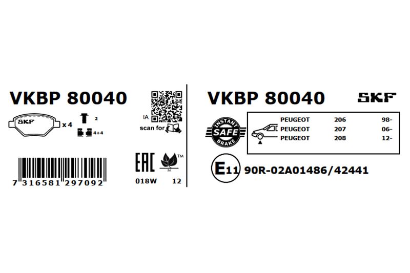 SKF VKBP80040 Комплект гальмівних накладок, дискове гальмо