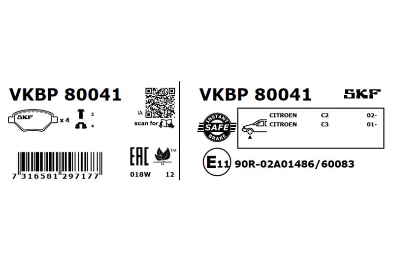 SKF VKBP80041 Комплект гальмівних накладок, дискове гальмо