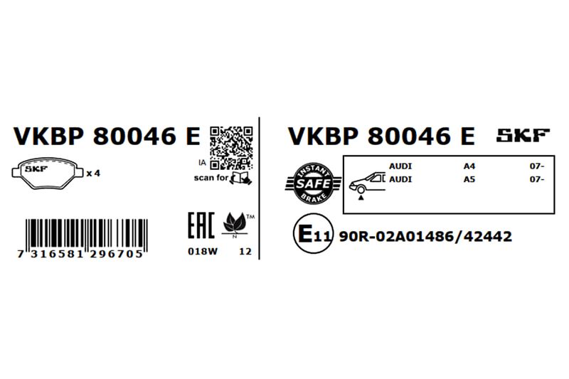 SKF VKBP80046E Комплект гальмівних накладок, дискове гальмо