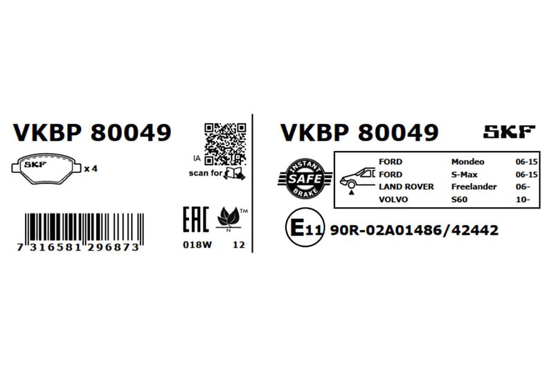 SKF VKBP80049 Комплект гальмівних накладок, дискове гальмо