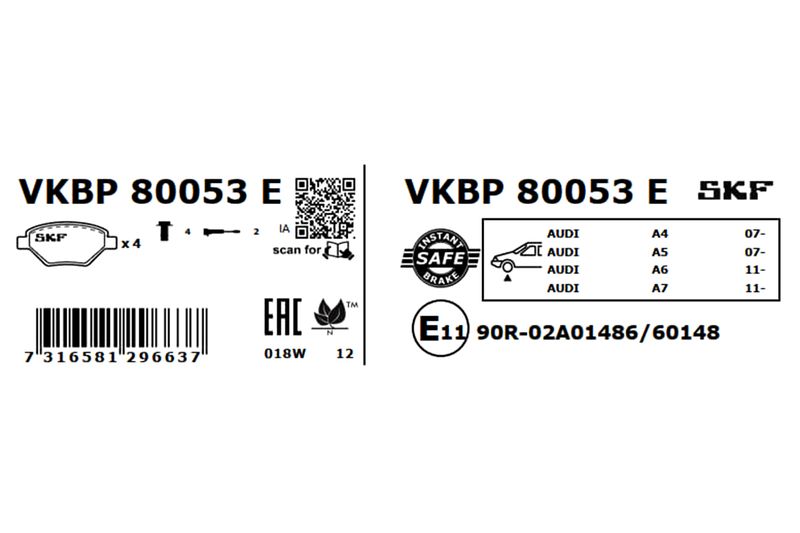 SKF VKBP80053E Комплект гальмівних накладок, дискове гальмо