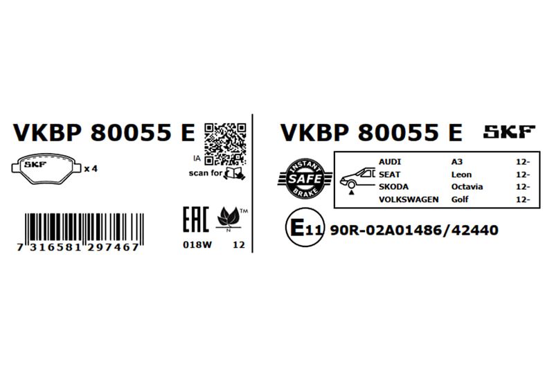 SKF VKBP80055E Комплект гальмівних накладок, дискове гальмо