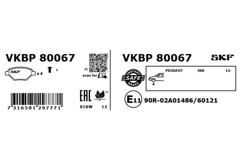 SKF VKBP80067 Комплект гальмівних накладок, дискове гальмо