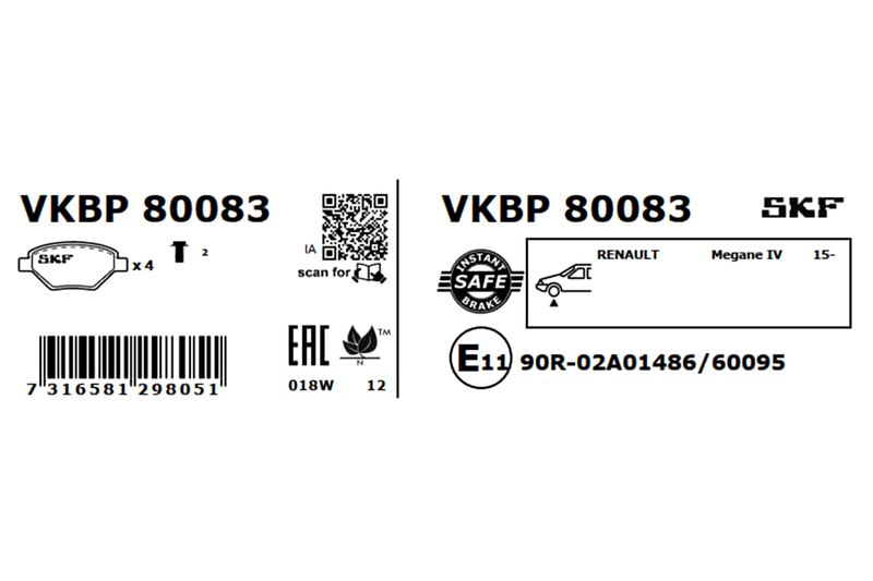 SKF VKBP80083 Комплект гальмівних накладок, дискове гальмо