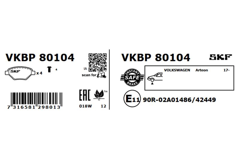 SKF VKBP80104 Комплект гальмівних накладок, дискове гальмо