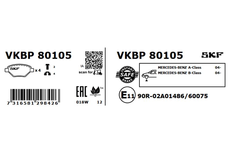 SKF VKBP80105 Комплект гальмівних накладок, дискове гальмо
