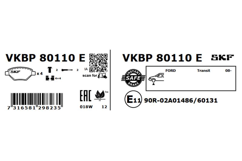 SKF VKBP80110E Комплект гальмівних накладок, дискове гальмо
