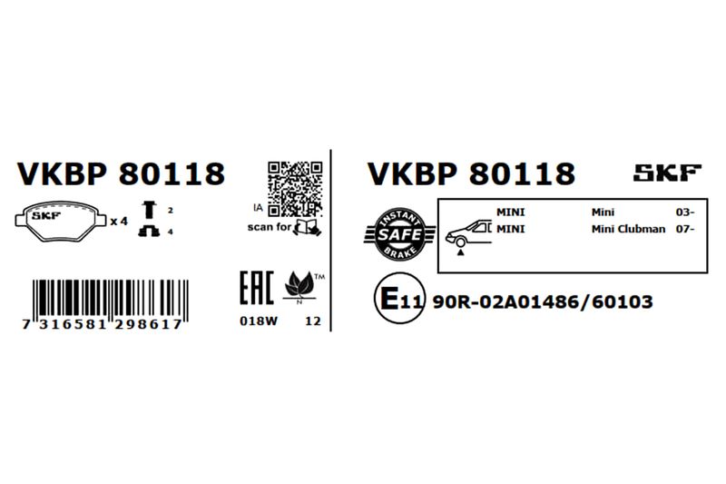 SKF VKBP80118 Комплект гальмівних накладок, дискове гальмо