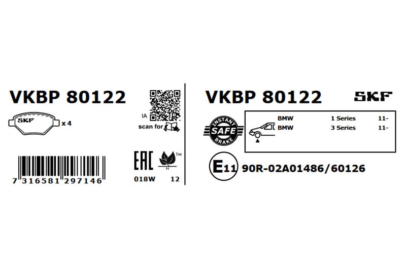 SKF VKBP80122 Комплект гальмівних накладок, дискове гальмо