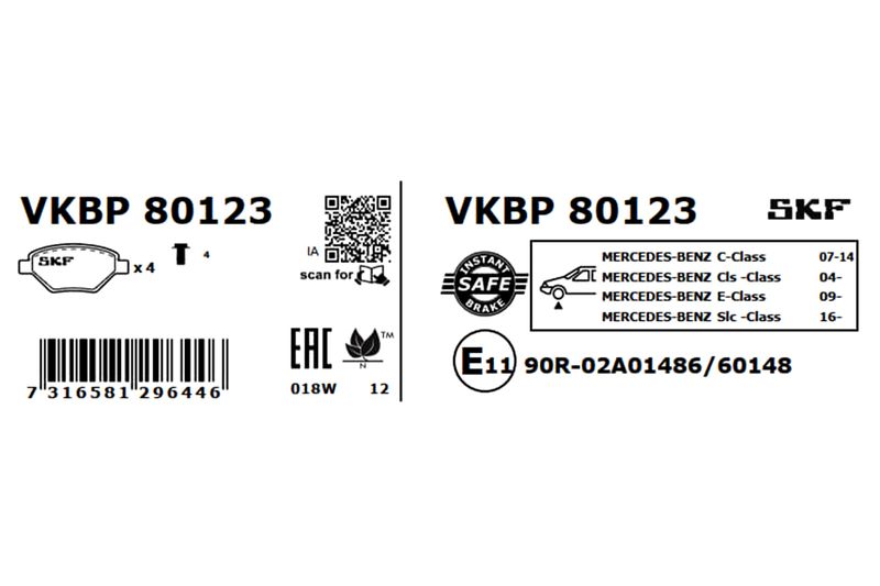 SKF VKBP80123 Комплект гальмівних накладок, дискове гальмо