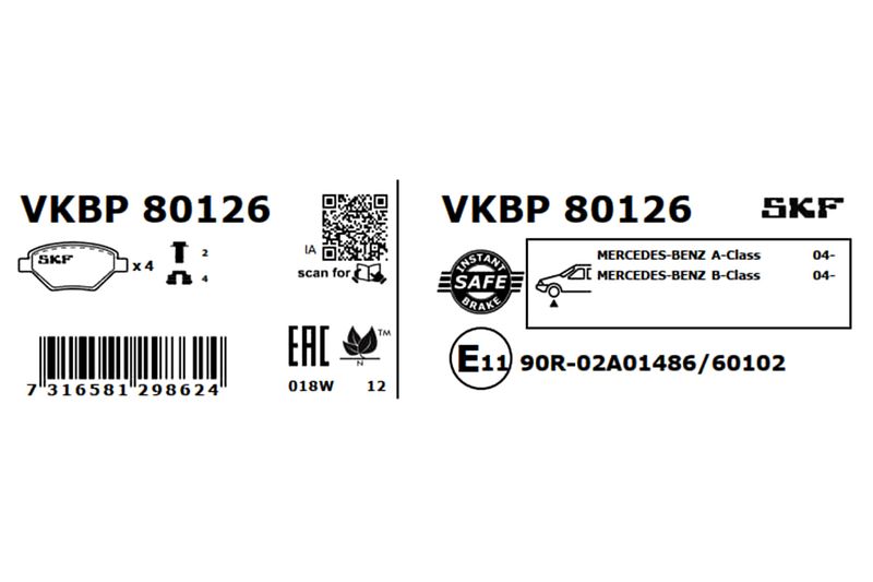 SKF VKBP80126 Комплект гальмівних накладок, дискове гальмо