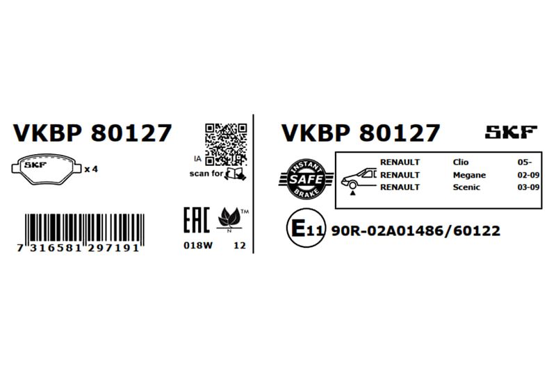 SKF VKBP80127 Комплект гальмівних накладок, дискове гальмо