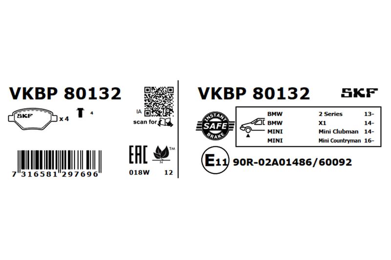 SKF VKBP80132 Комплект гальмівних накладок, дискове гальмо