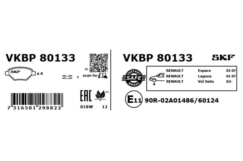 SKF VKBP80133 Комплект гальмівних накладок, дискове гальмо