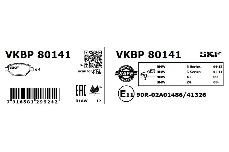 SKF VKBP80141 Комплект гальмівних накладок, дискове гальмо
