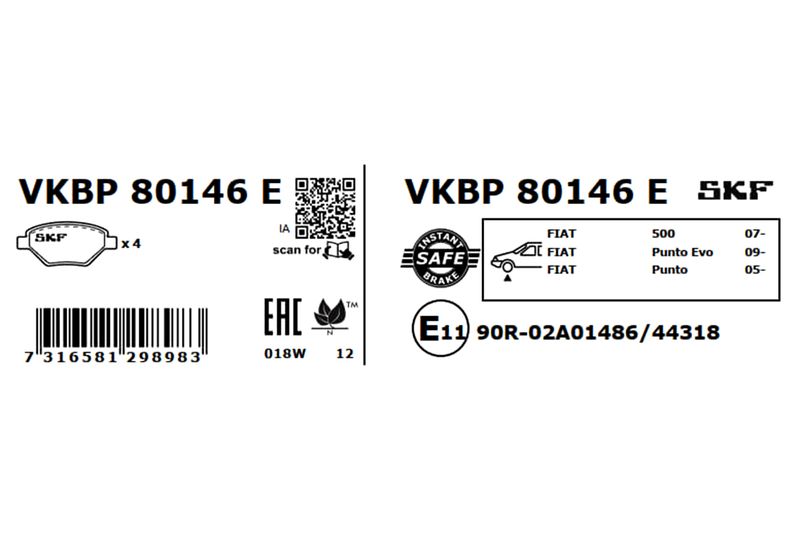 SKF VKBP80146E Комплект гальмівних накладок, дискове гальмо