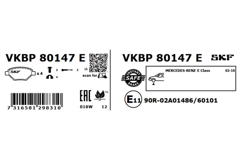 SKF VKBP80147E Комплект гальмівних накладок, дискове гальмо