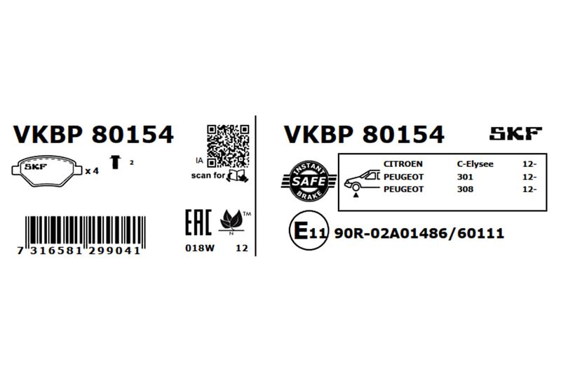 SKF VKBP80154 Комплект гальмівних накладок, дискове гальмо