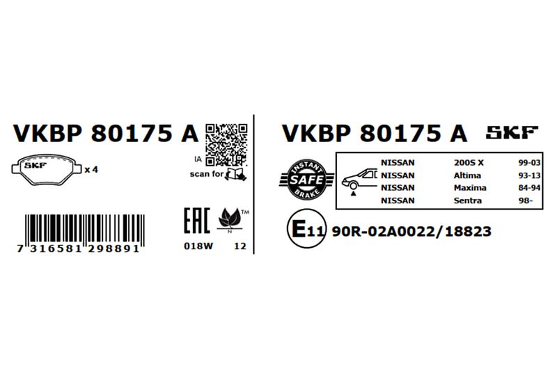 SKF VKBP80175A Комплект гальмівних накладок, дискове гальмо