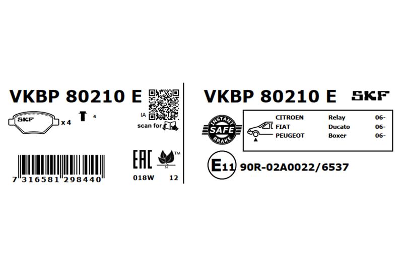 SKF VKBP80210E Комплект гальмівних накладок, дискове гальмо