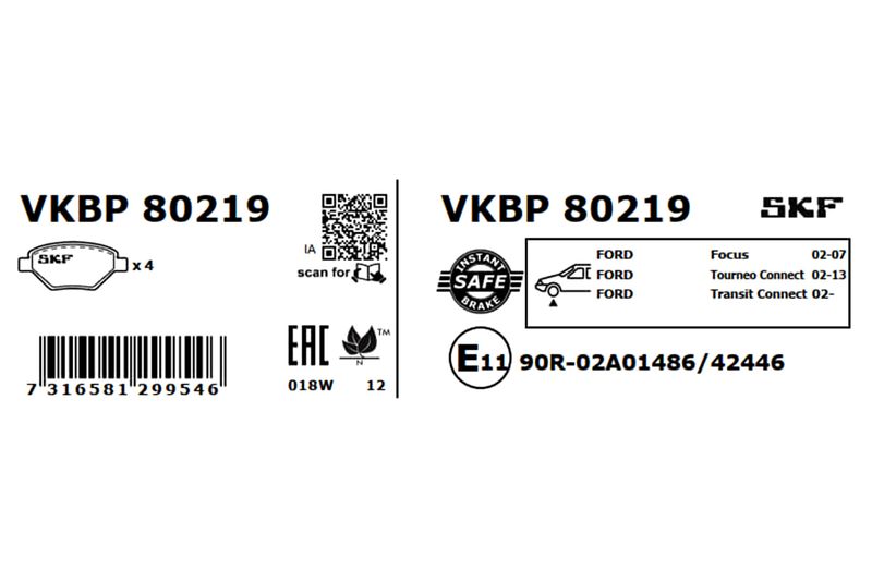 SKF VKBP80219 Комплект гальмівних накладок, дискове гальмо